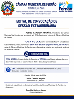 📢 Presidente da Câmara convoca 3ª Sessão Extraordinária de 2026