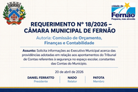 Requerimento nº 18/2026 é aprovado por unanimidade na Câmara Municipal de Fernão